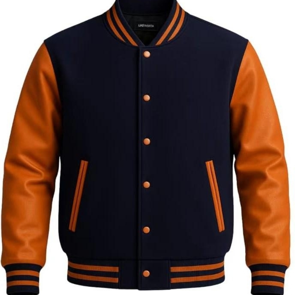 Men's Varsity Jacket in Navy and Orange